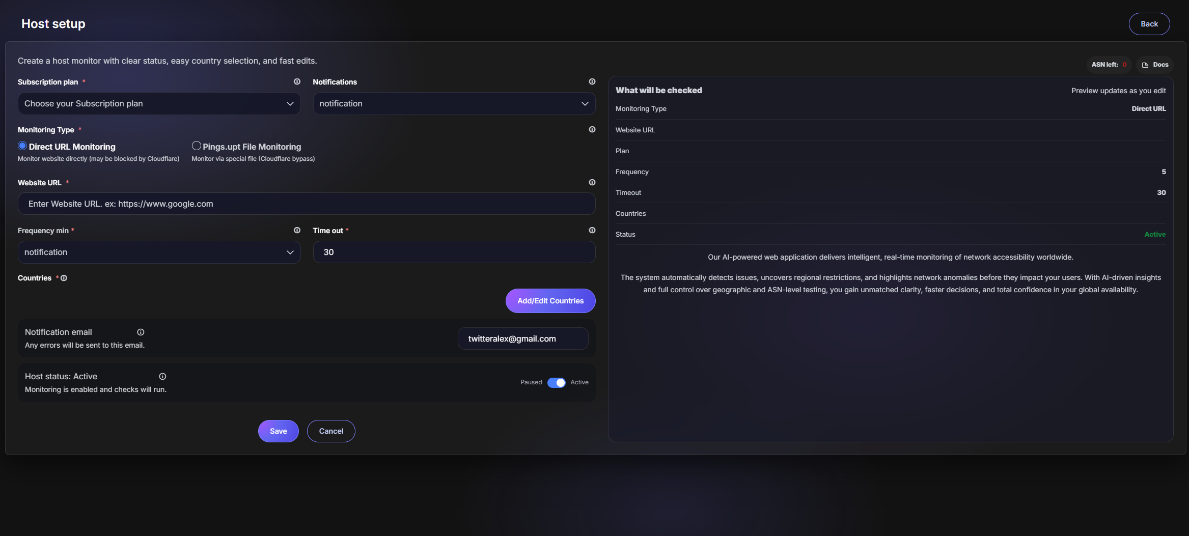 Hosts list inside a Profile
