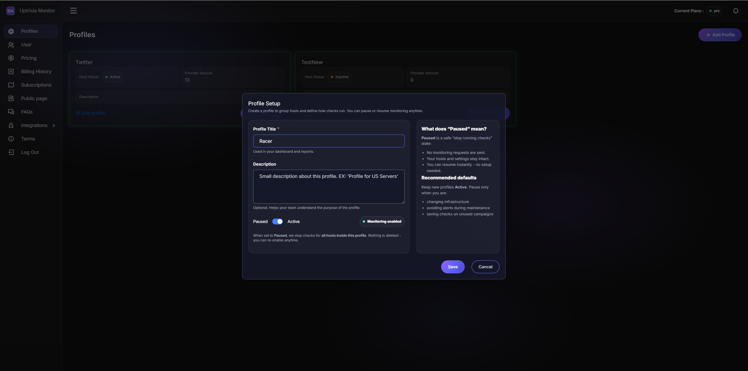 Profiles page overview